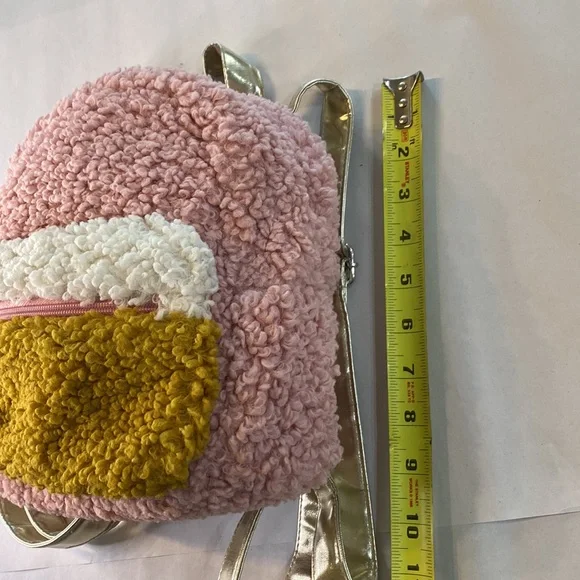 Fuzzy Pink Mini Small Backpack Purse Handbag with Gold Straps - Picture 4 of 11